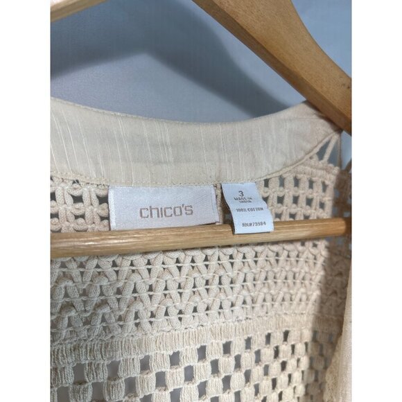 Chico's Women's Beige Cardigan Sweater Macrame Misty Open Front Size 3 (C-3) - Picture 5 of 6